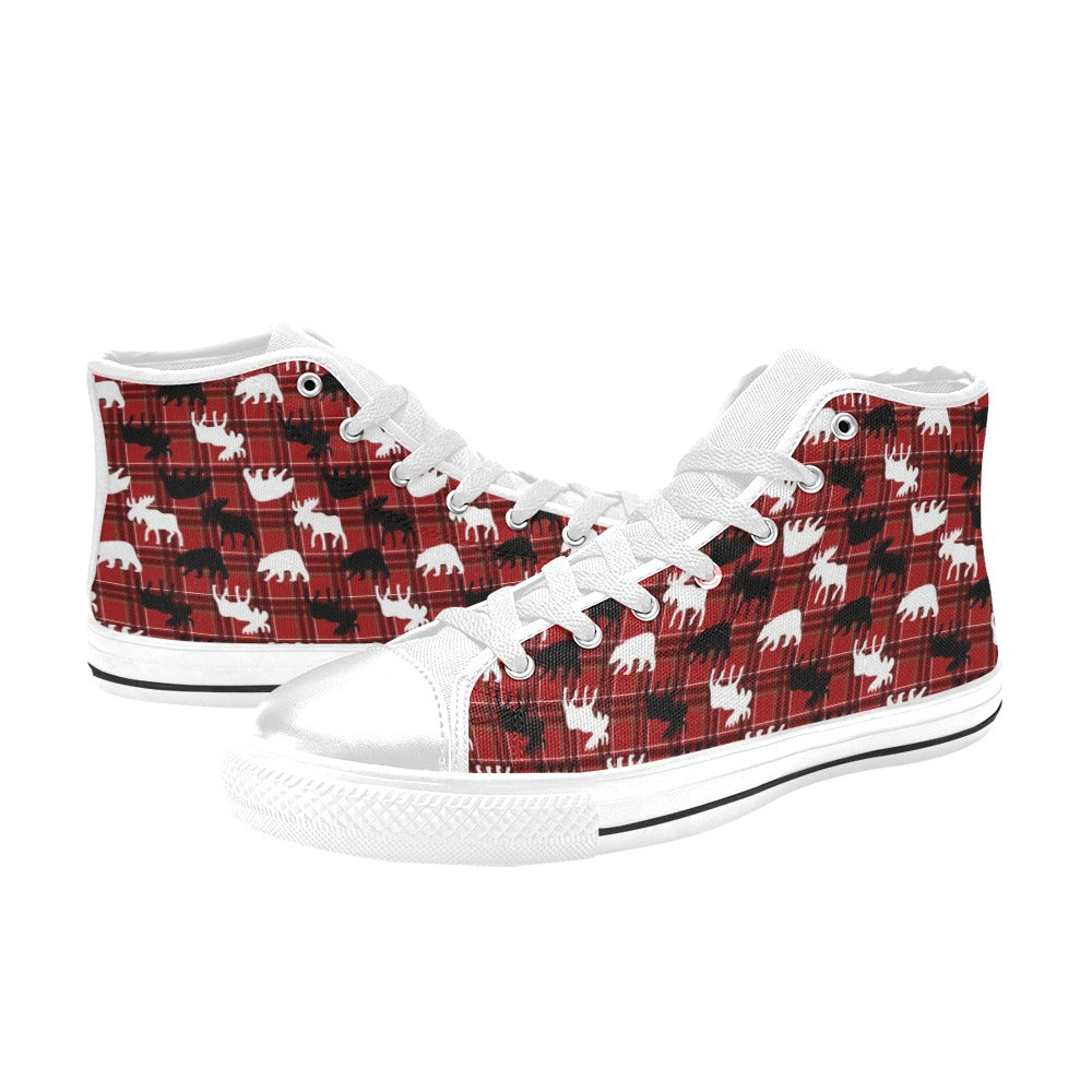 Moose Print Design LKS401 High Top Women's White Shoes