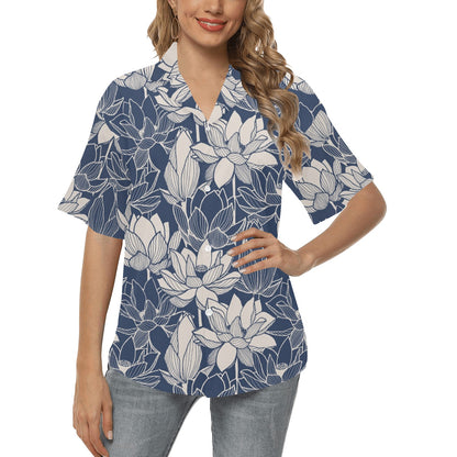 Water Lily Pattern Print Design WL04 Women's Hawaiian Shirt