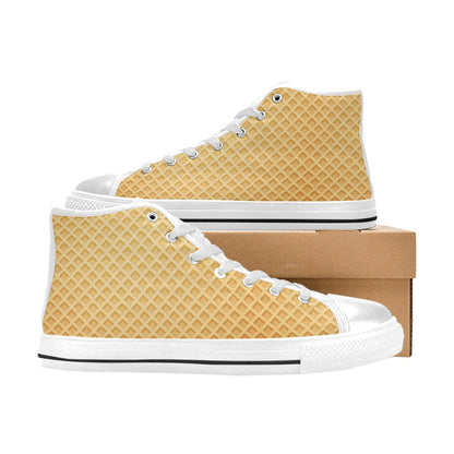 Waffle Texture Print Design LKS302 High Top Women's White Shoes