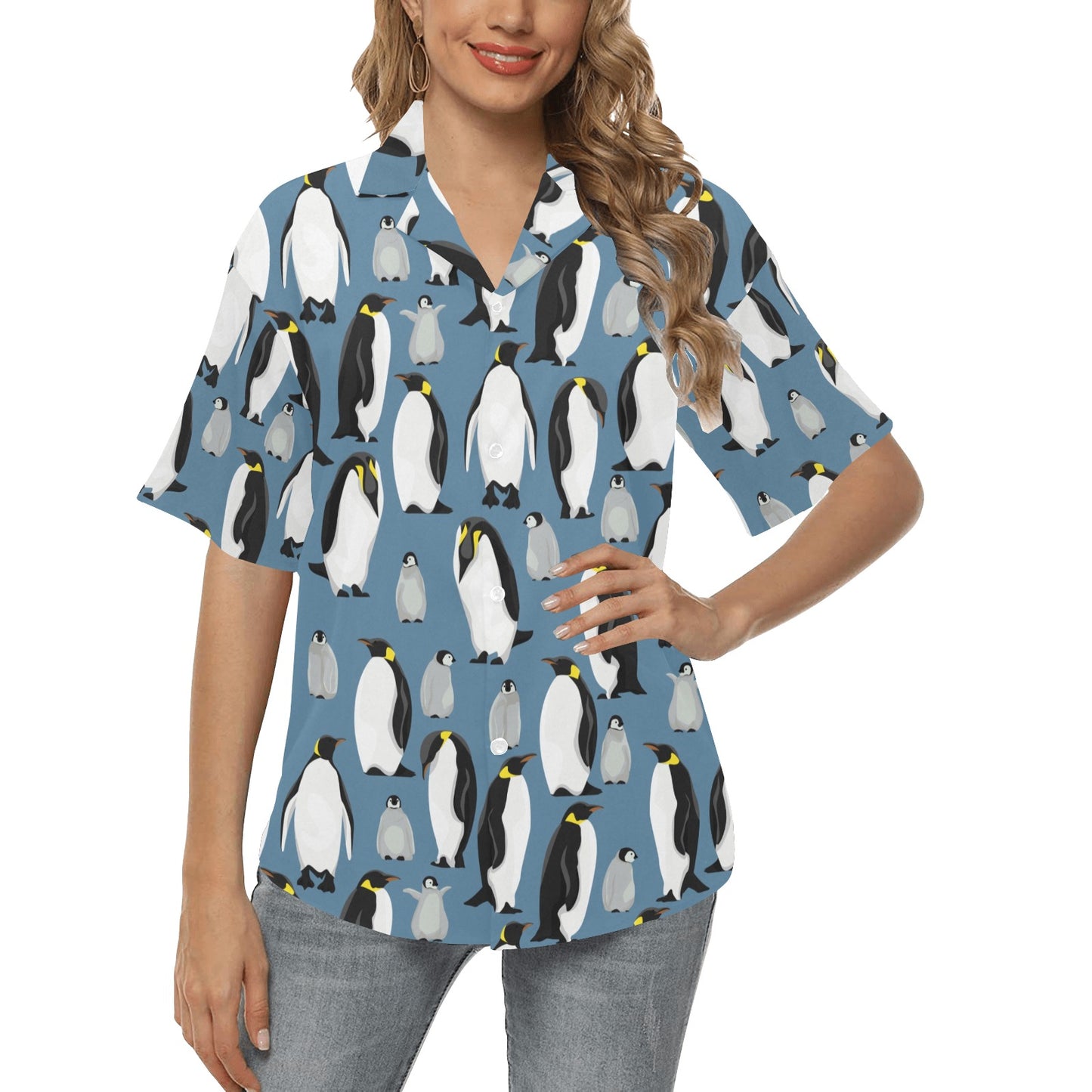 Penguin Pattern Print Design A03 Women's Hawaiian Shirt