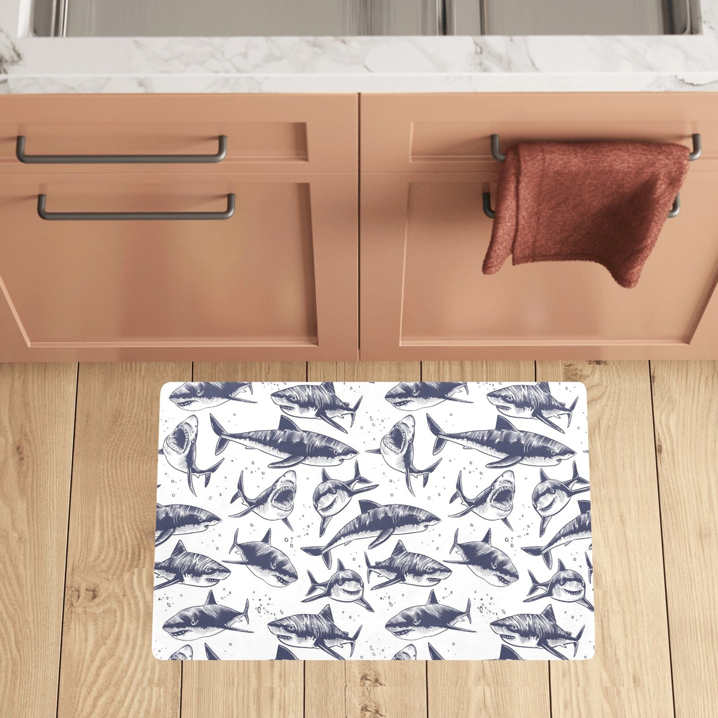 Great White Shark Pattern Print Design 02 Kitchen Mat