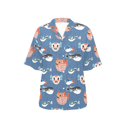 Fugu Pattern Print Design 02 Women's Hawaiian Shirt