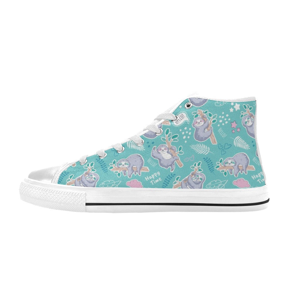 Sloth Print Design LKS309 High Top Women's White Shoes