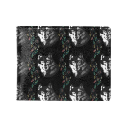 Wolf Black Dream Catcher Design Print Men's ID Card Wallet