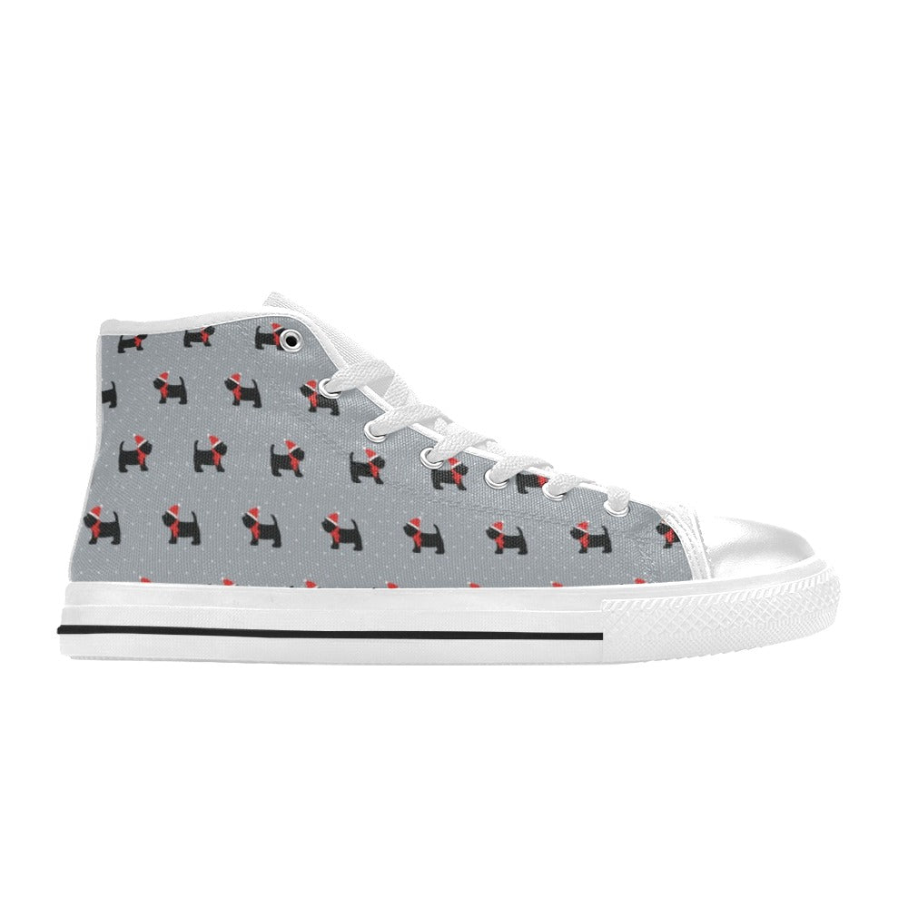 Scottish Christmas Themed Terriers Print Design LKS3018 High Top Women's White Shoes