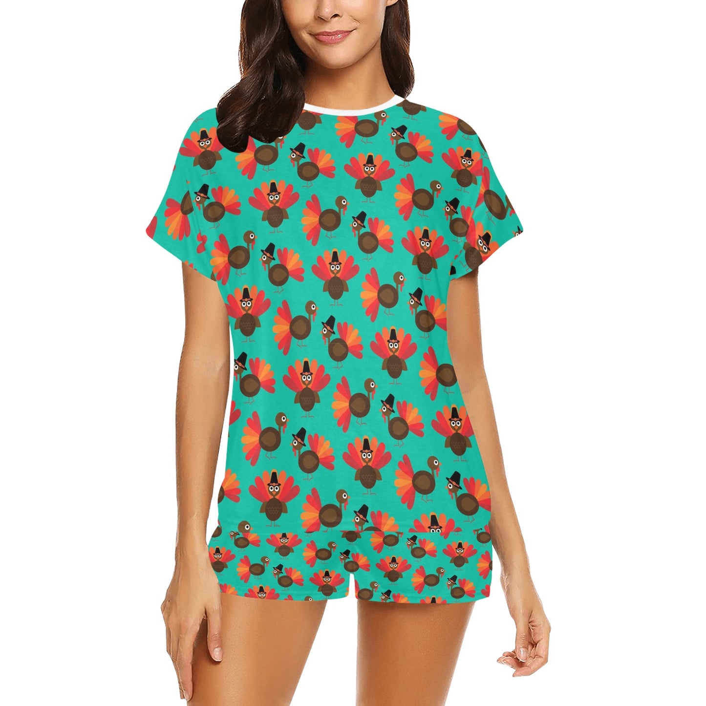 Thanksgiving Print Design LKS307 Women's Short Pajama Set