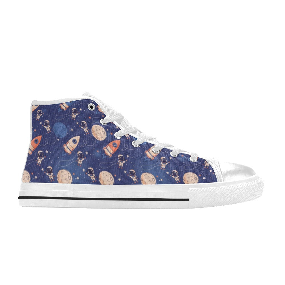 Space Astronaut Rocket Print Design LKS304 High Top Women's White Shoes
