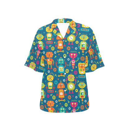 Robot Pattern Print Design A04 Women's Hawaiian Shirt