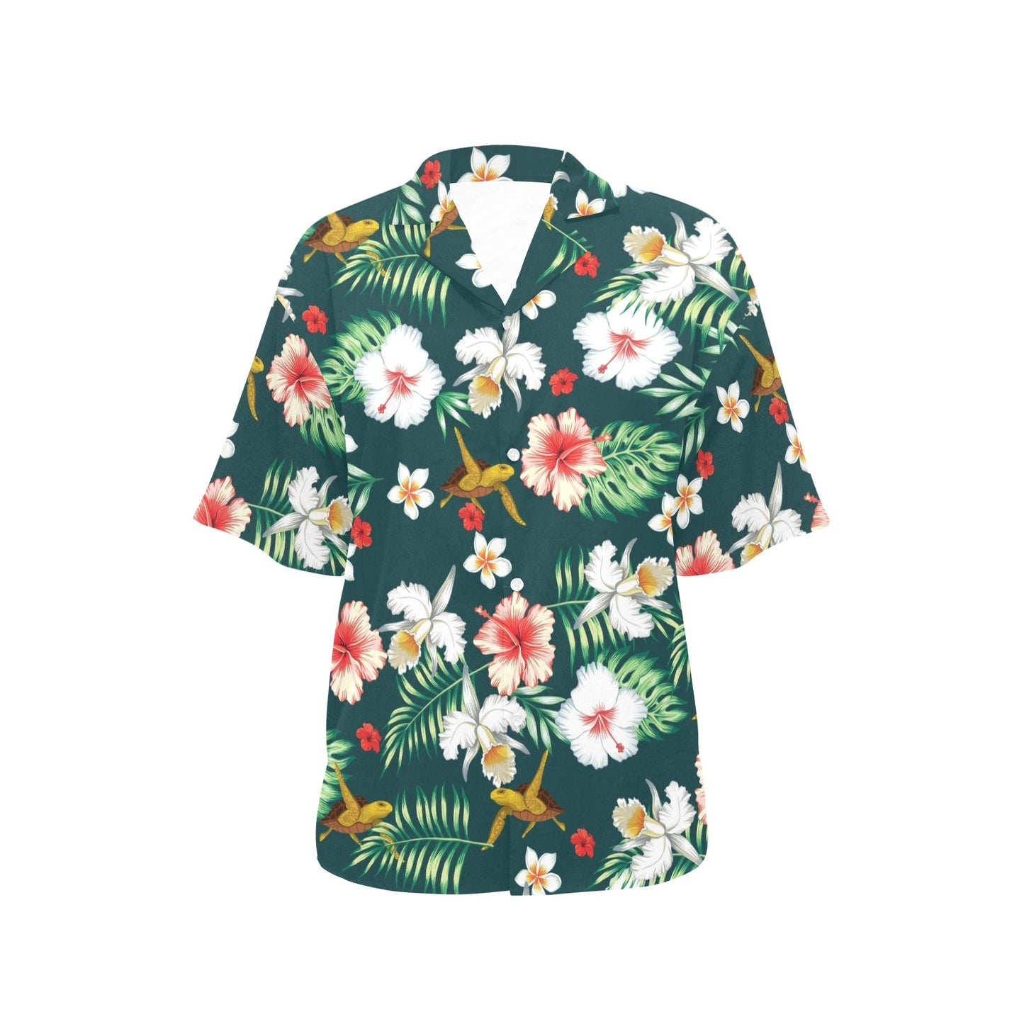 Hawaiian Flower Design with SeaTurtle Print Women's Hawaiian Shirt
