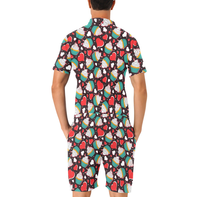 Cupcakes Heart Print Pattern Men's Romper