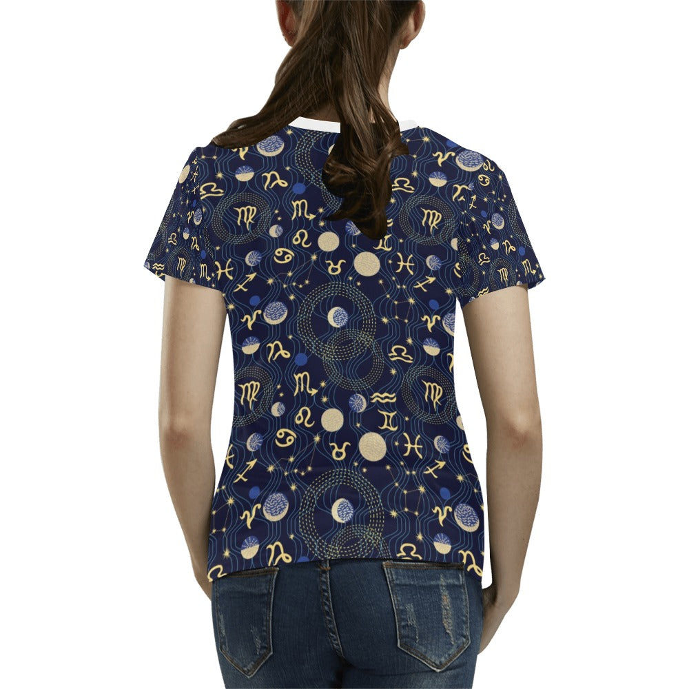 Zodiac Print Design LKS302 Women's  T-shirt