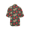 Sugar Skull Red Rose Print Design LKS301 Women's Hawaiian Shirt