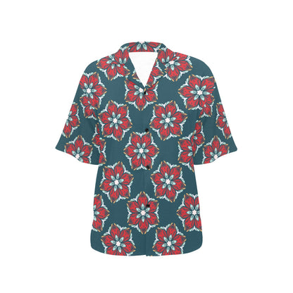 Poinsettia Pattern Print Design A03 Women's Hawaiian Shirt