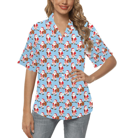 Santa Christmas Themed Print Design LKS305 Women's Hawaiian Shirt
