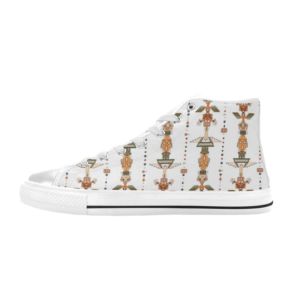 Totem Print Design LKS302 High Top Women's White Shoes