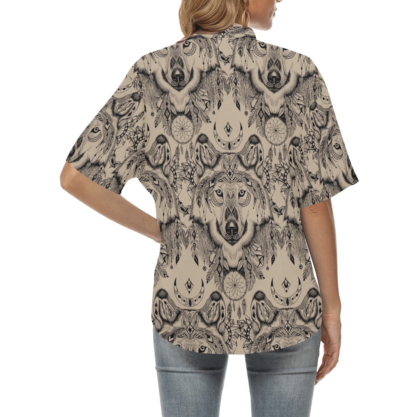 Indian Boho Wolf Women's Hawaiian Shirt