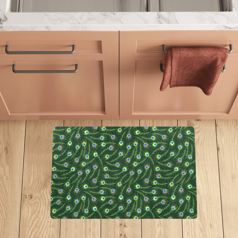 Peacock Feather Green Design Print Kitchen Mat