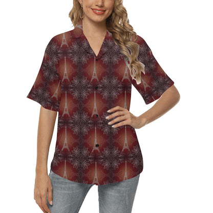 Eiffel Tower Drawing Print Women's Hawaiian Shirt