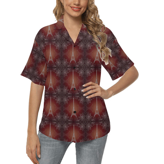 Eiffel Tower Drawing Print Women's Hawaiian Shirt