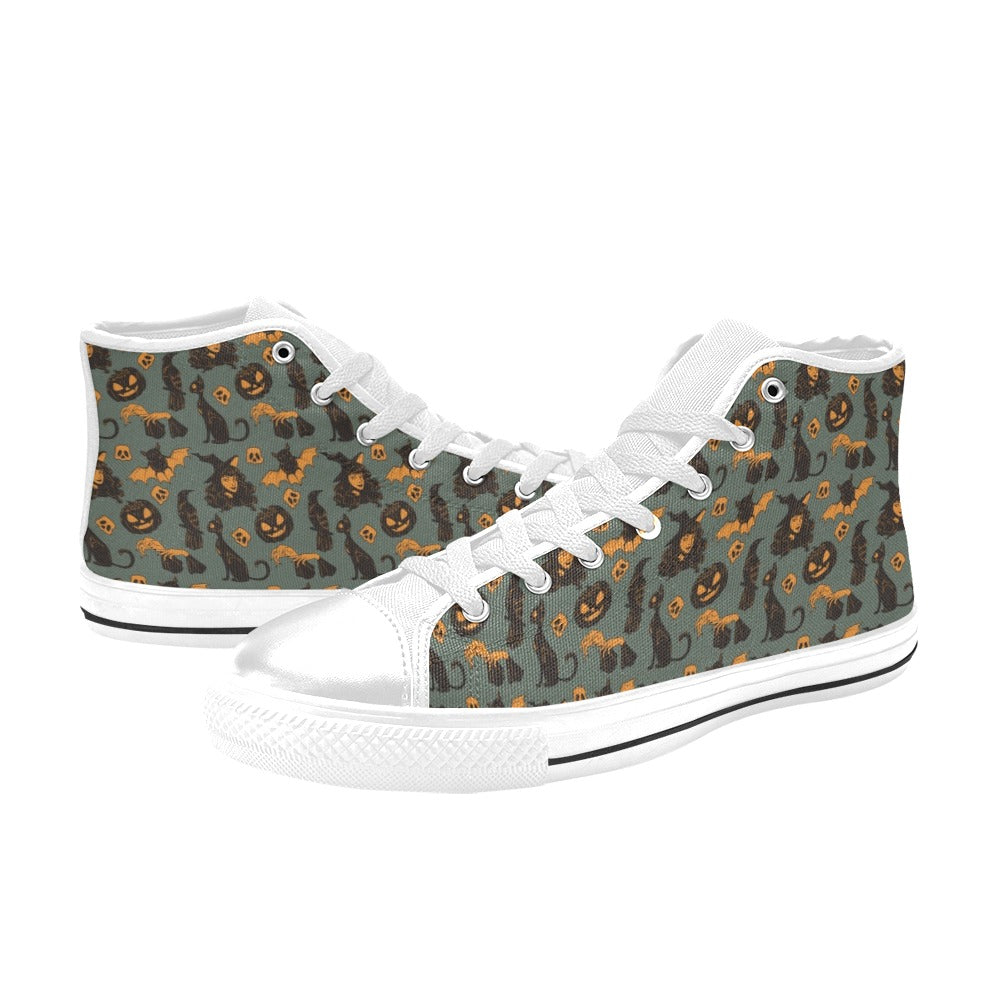 Witch Bat Halloween Print Design LKS305 High Top Women's White Shoes