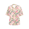 Floral Pink Butterfly Print Women's Hawaiian Shirt