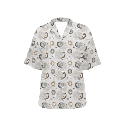 Sun Moon Print Design LKS302 Women's Hawaiian Shirt