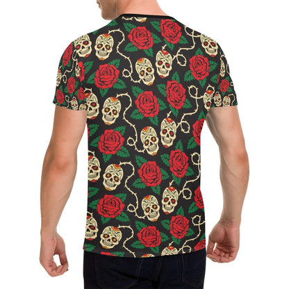 Sugar Skull Red Rose Print Design LKS301 Men's All Over Print T-shirt