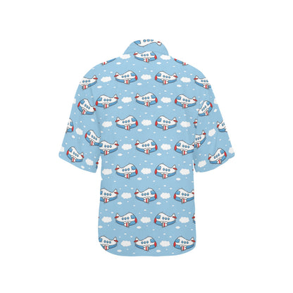 Airplane Cartoon Pattern Print Design 07 Women's Hawaiian Shirt