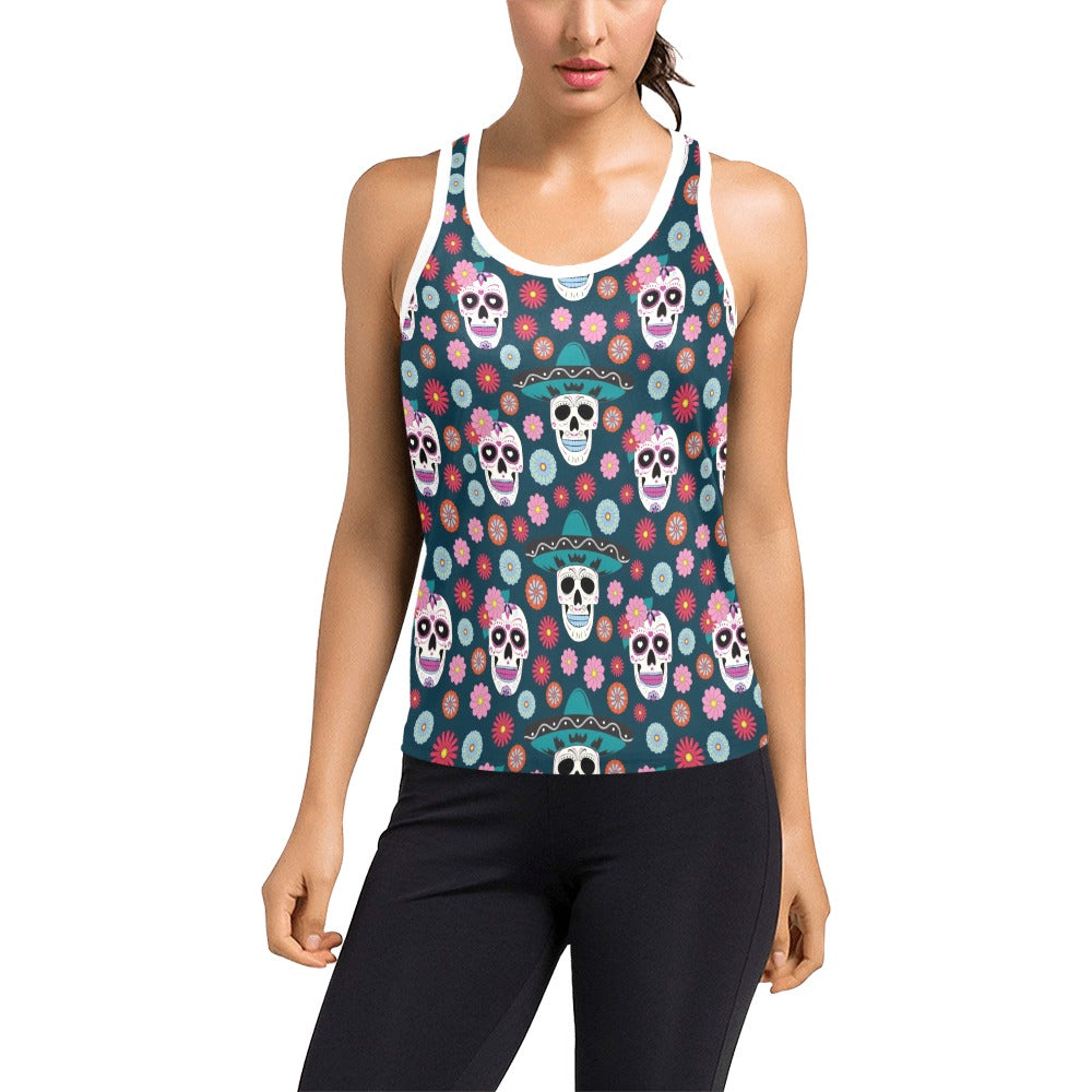 Sugar Skull Print Design LKS308 Women's Racerback Tank Top