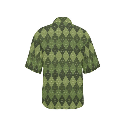 Argyle Green Pattern Print Design 01 Women's Hawaiian Shirt