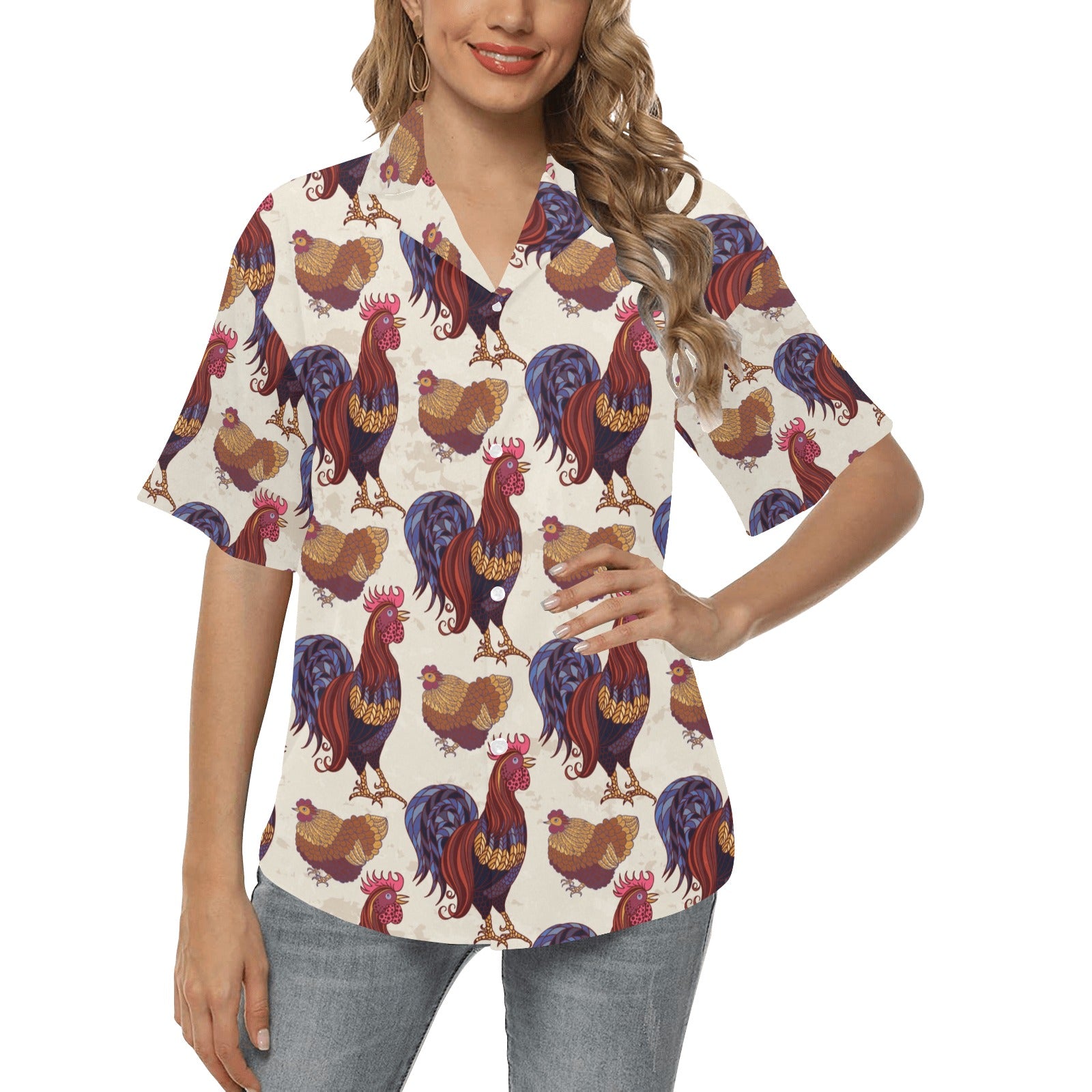 Rooster Pattern Print Design A03 Women's Hawaiian Shirt