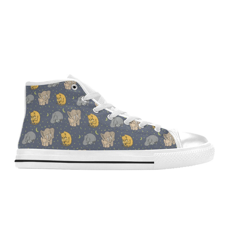 Safari Elephant Lion Print Design LKS303 High Top Women's White Shoes