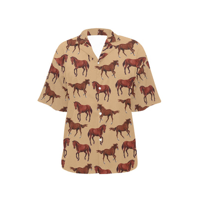 Brown Horse Print Pattern Women's Hawaiian Shirt