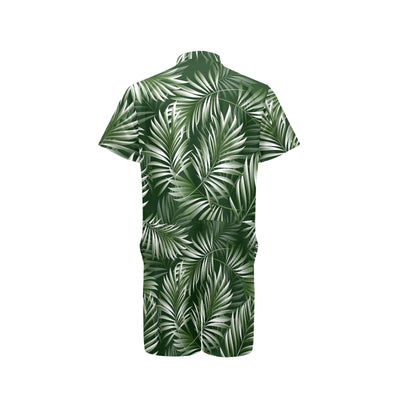 White Green Tropical Palm Leaves Men's Romper