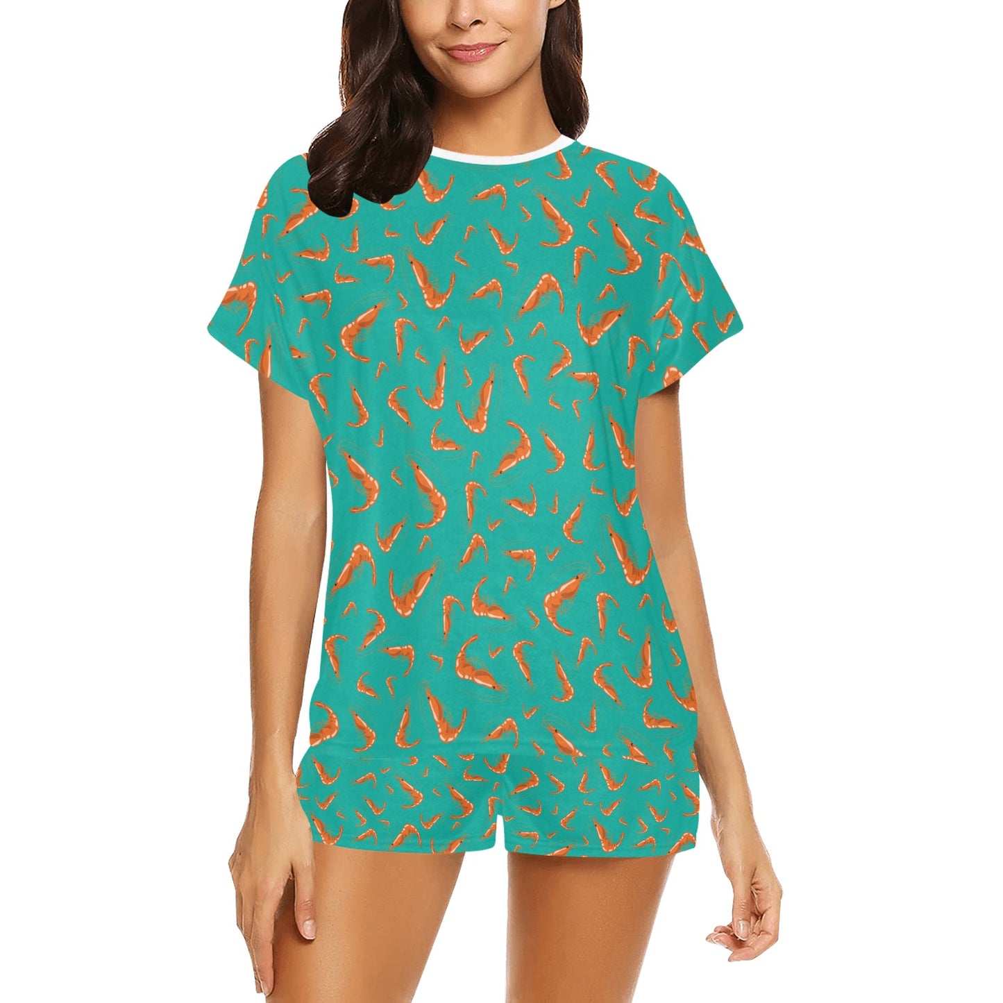 Shrimp Print Design LKS301 Women's Short Pajama Set