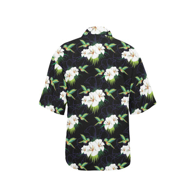 Hummingbird with Flower Pattern Print Design 03 Women's Hawaiian Shirt