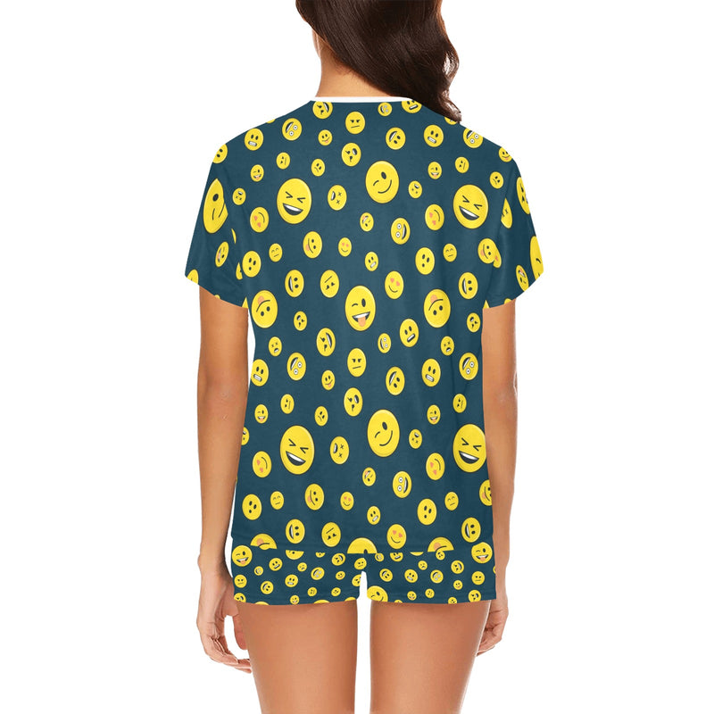 Smiley Face Emoji Print Design LKS301 Women's Short Pajama Set