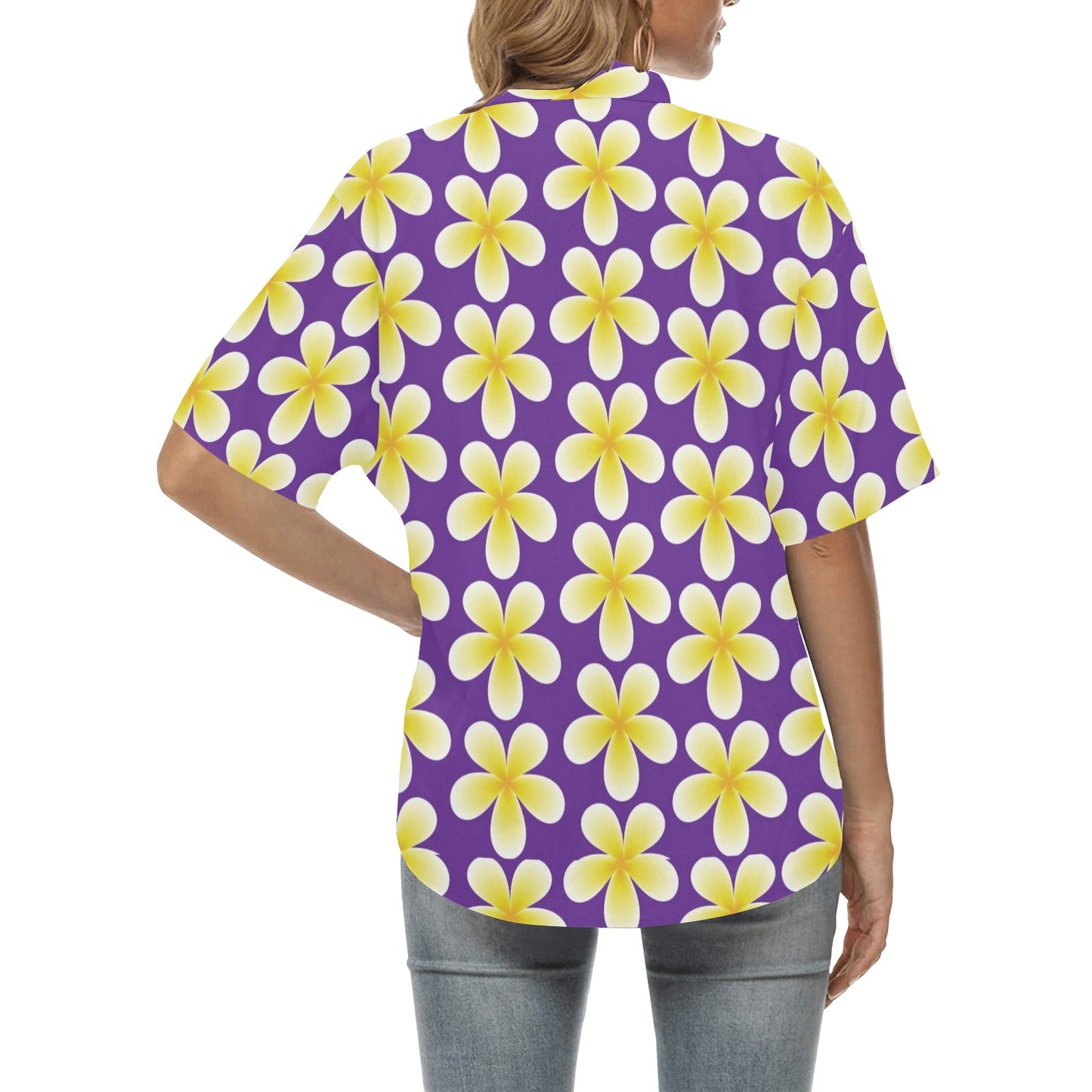 Yellow Plumeria Pattern Print Design PM05 Women's Hawaiian Shirt