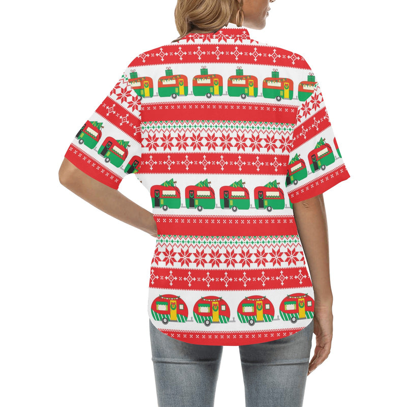 Camper Camping Ugly Christmas Design Print Women's Hawaiian Shirt