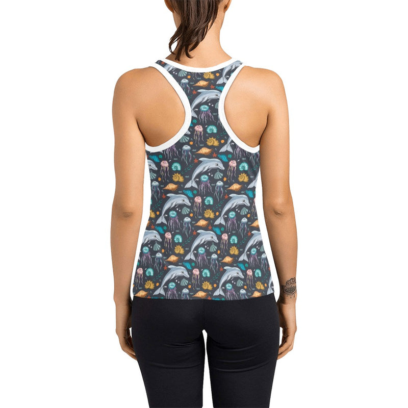 Underwater Dolphin Print Design LKS304 Women's Racerback Tank Top