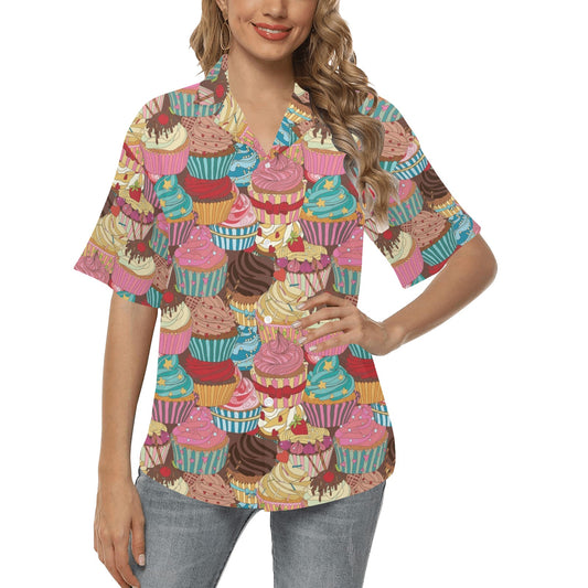 Cupcake Pattern Print Design CP01 Women's Hawaiian Shirt
