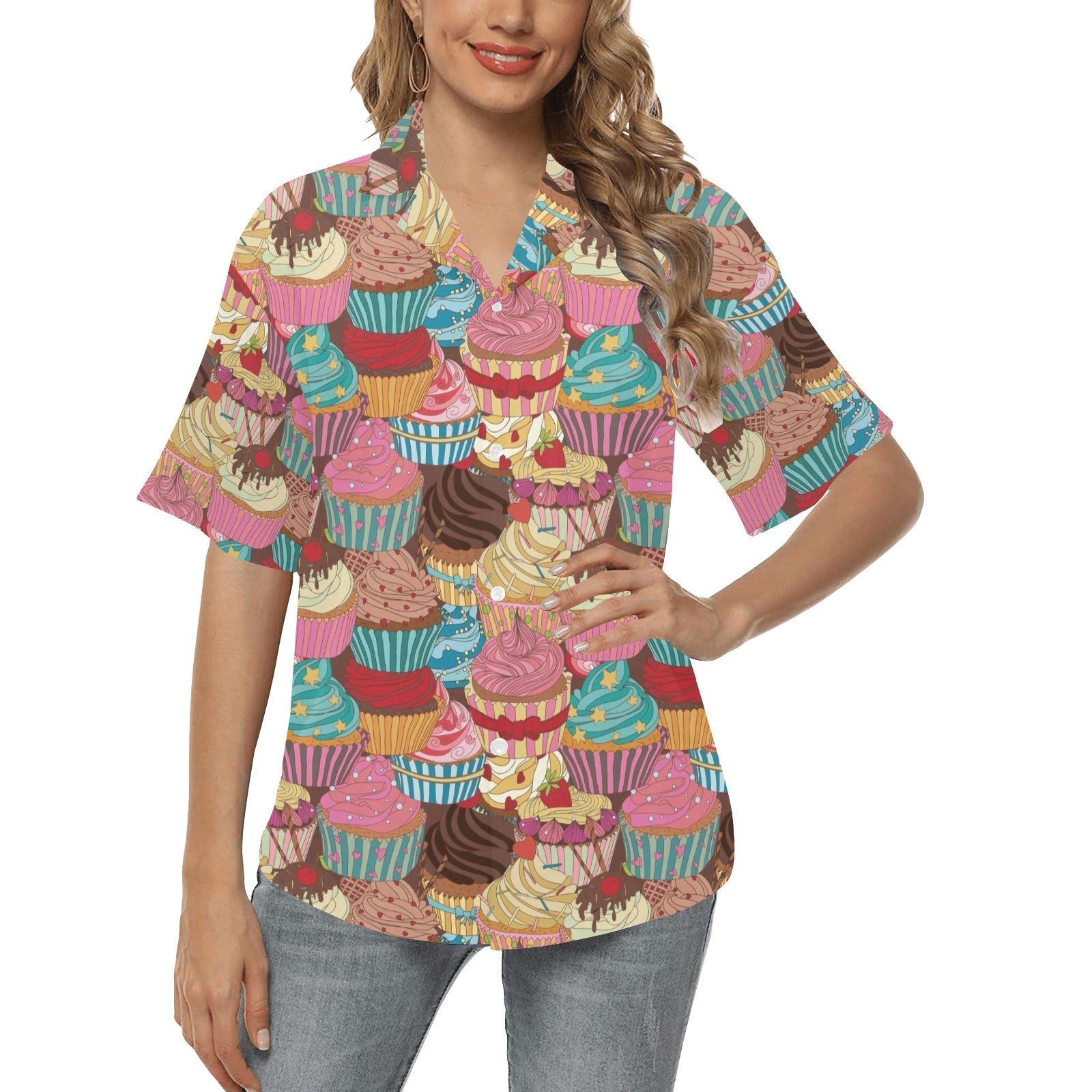 Cupcake Pattern Print Design CP01 Women's Hawaiian Shirt
