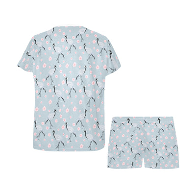 Sakura Bird Print Design LKS304 Women's Short Pajama Set