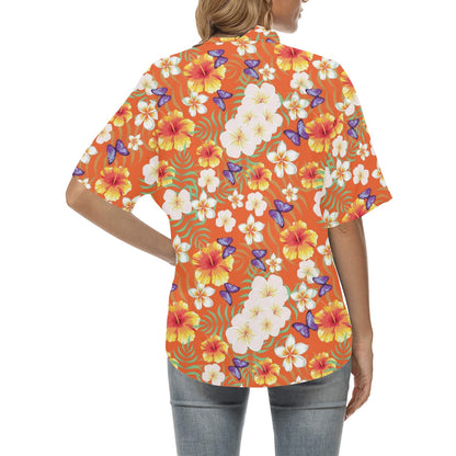 Tropical Flower Pattern Print Design TF027 Women's Hawaiian Shirt