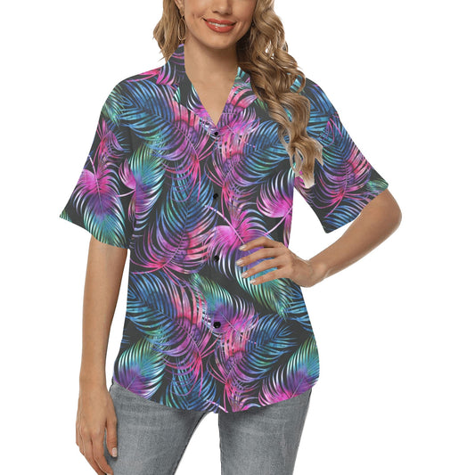 Palm Leaves Pattern Print Design PL010 Women's Hawaiian Shirt
