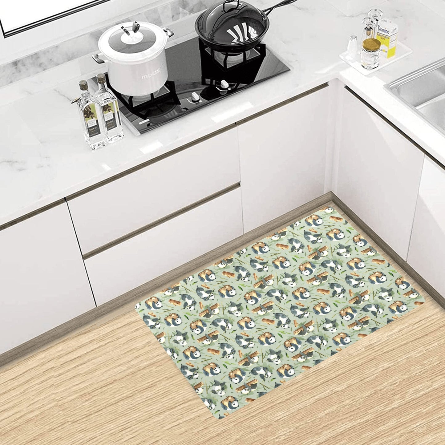 Panda Bear Design Bamboo Print Kitchen Mat