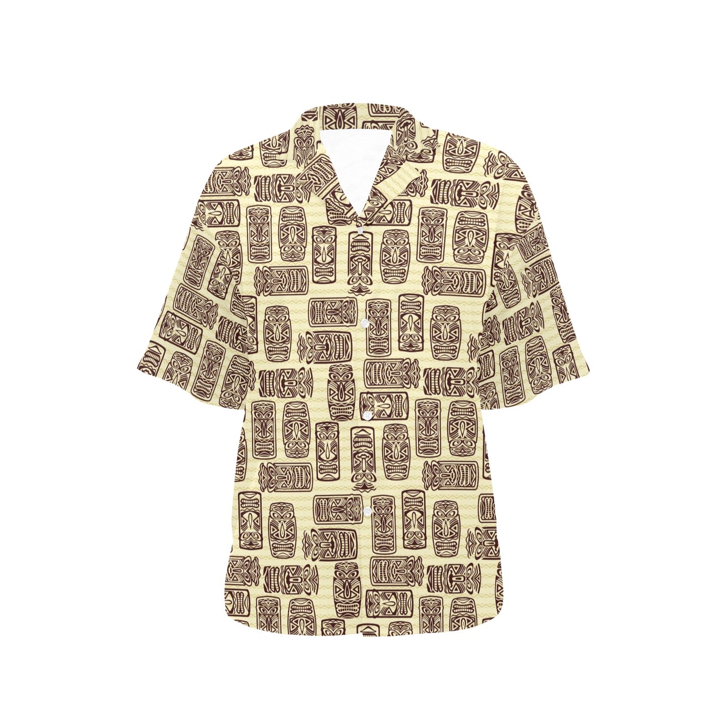 Tiki Brown Mask Print Women's Hawaiian Shirt