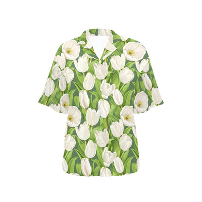 Tulip White Pattern Print Design TP05 Women's Hawaiian Shirt