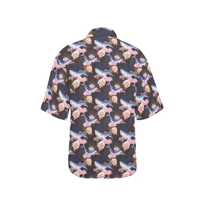 Blue Whale Print Design LKS401 Women's Hawaiian Shirt