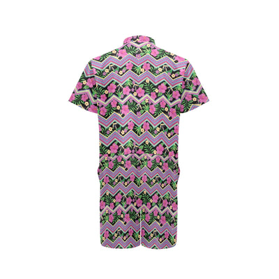 Hibiscus Pink Zigzag Line Pattern Design LKS307 Men's Romper